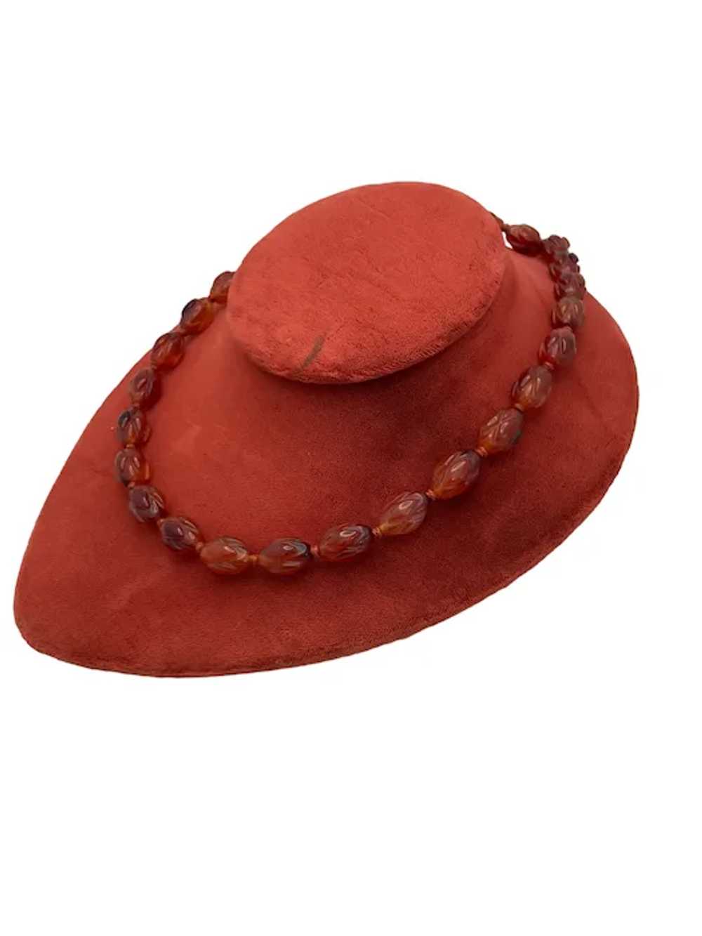 Vintage Carved Carnelian Bead Necklace - image 3