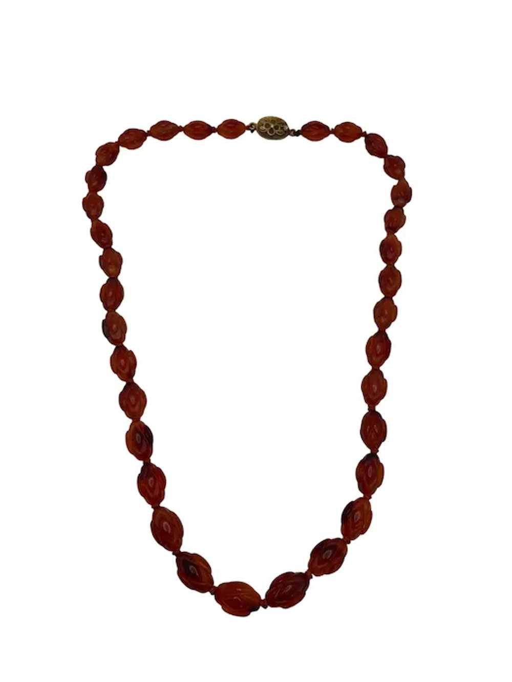 Vintage Carved Carnelian Bead Necklace - image 4