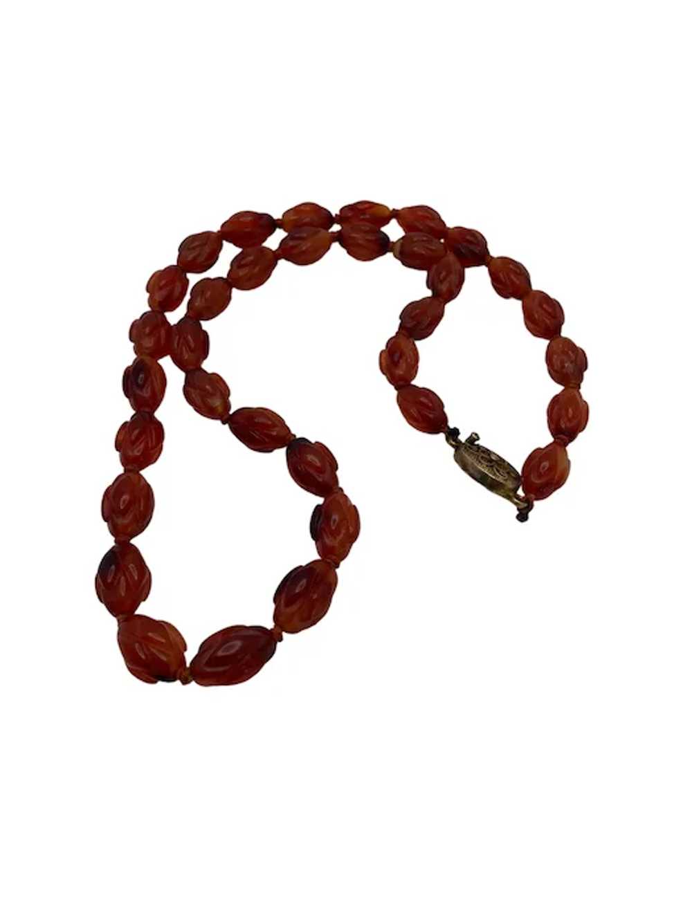 Vintage Carved Carnelian Bead Necklace - image 5