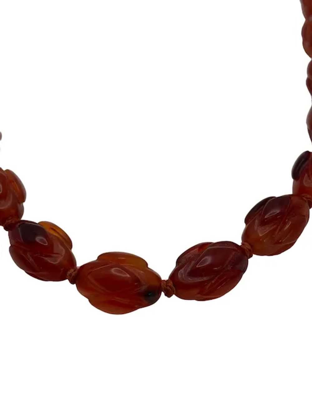 Vintage Carved Carnelian Bead Necklace - image 6