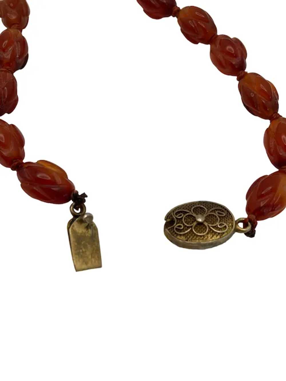 Vintage Carved Carnelian Bead Necklace - image 9