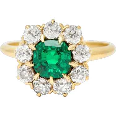 Victorian 2.11 CTW Cushion Cut Colombian Emerald … - image 1
