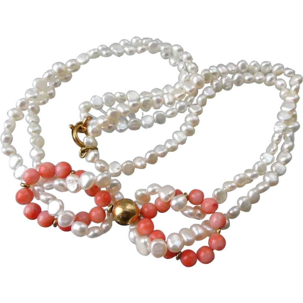 Vintage Coral Pearl Necklace, Pink Angel Skin Med… - image 1