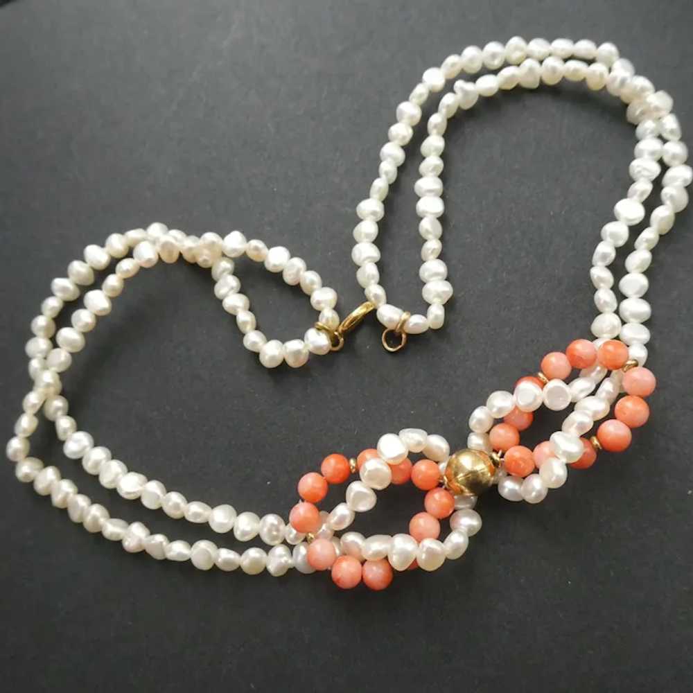 Vintage Coral Pearl Necklace, Pink Angel Skin Med… - image 2