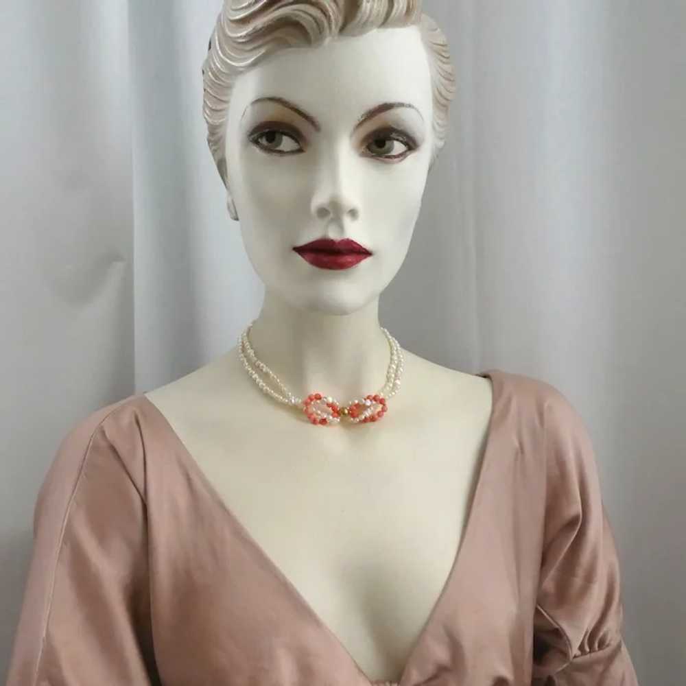 Vintage Coral Pearl Necklace, Pink Angel Skin Med… - image 5