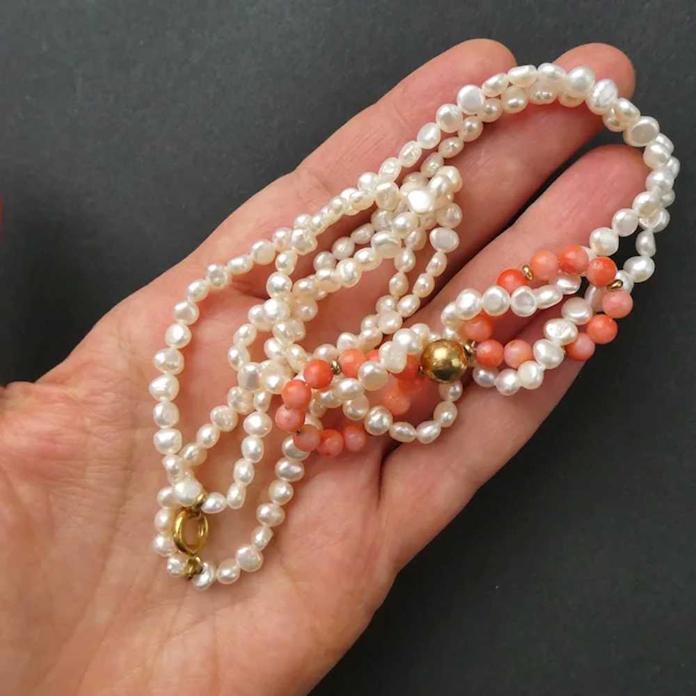 Vintage Coral Pearl Necklace, Pink Angel Skin Med… - image 6