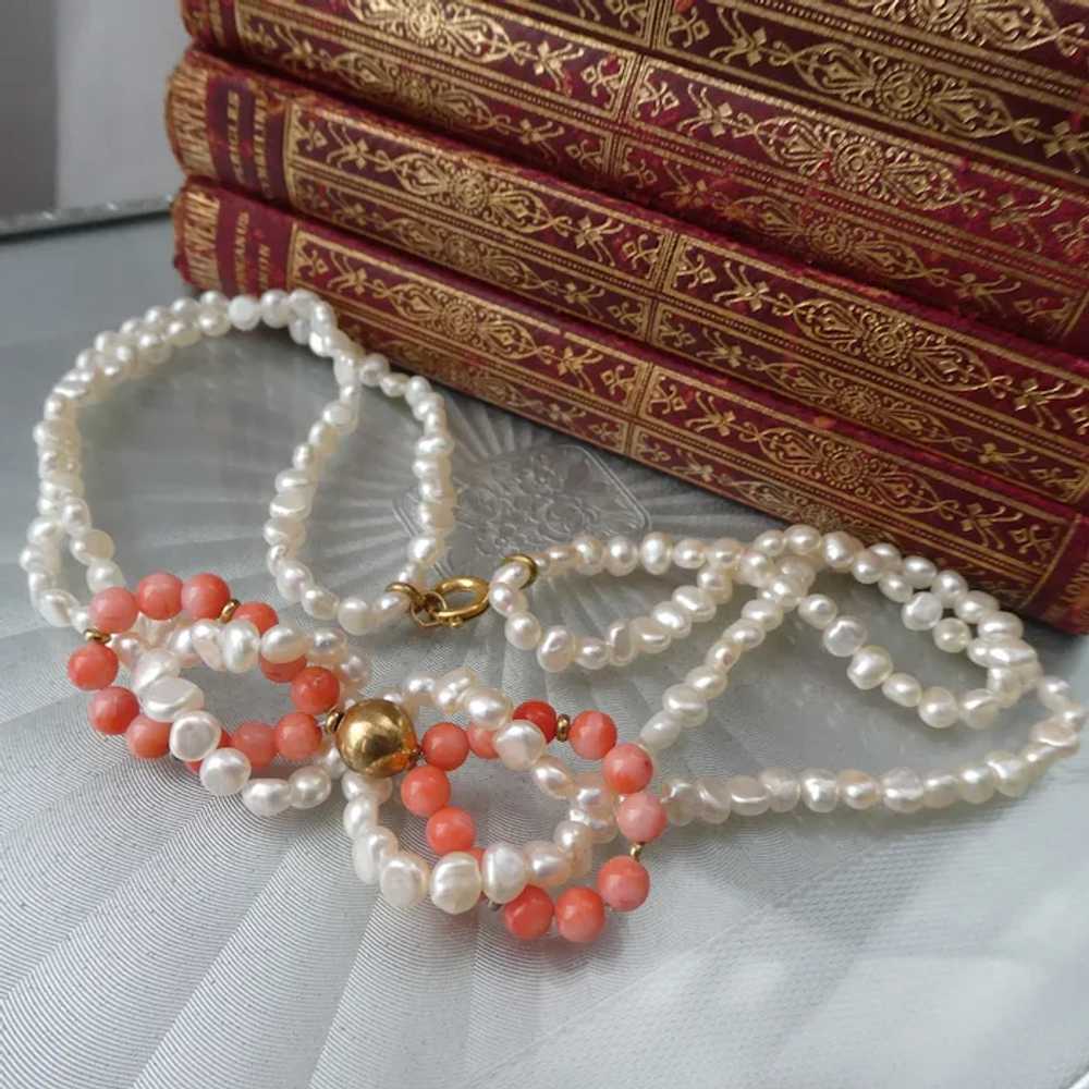 Vintage Coral Pearl Necklace, Pink Angel Skin Med… - image 7