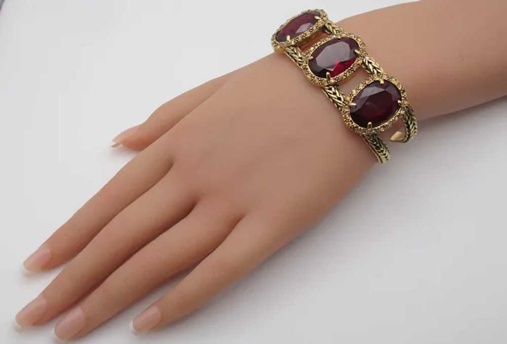 Monet Oval Red Rhinestone Open Clamp Bracelet - image 2