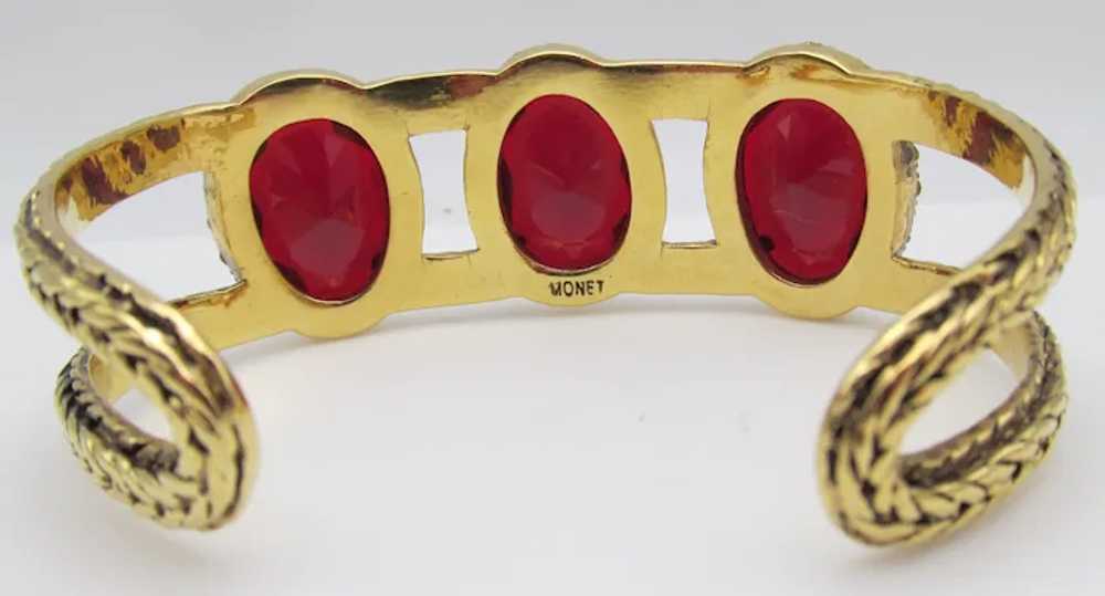 Monet Oval Red Rhinestone Open Clamp Bracelet - image 3