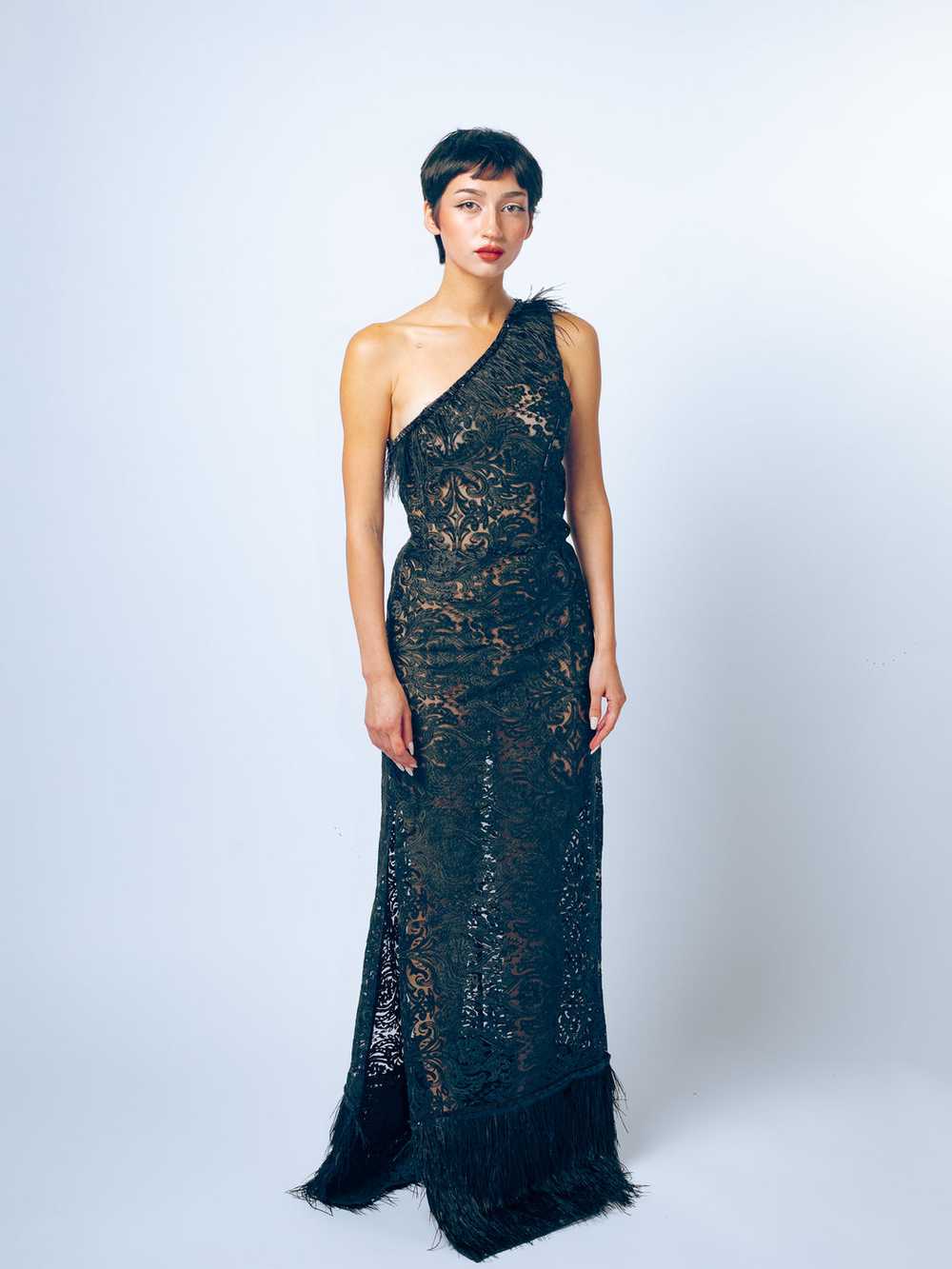 1970's Custom Lace Gown With Feathers - Gem