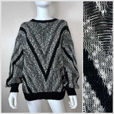 1980s Black and White Chevron Sweater, Sweater Gr… - image 1