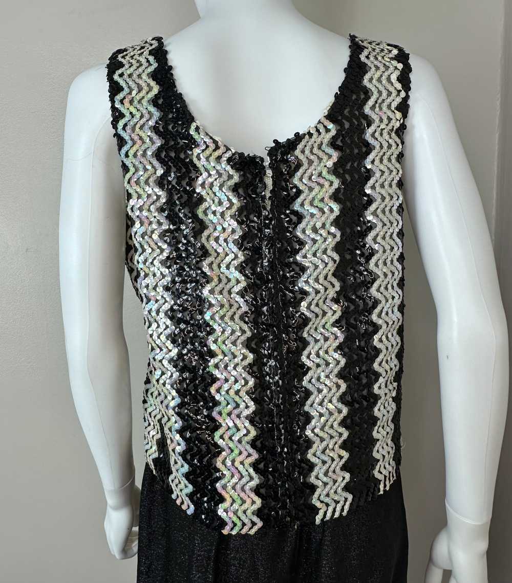 1950s/60s Black and White Stripe Sequin Sleeveles… - image 2