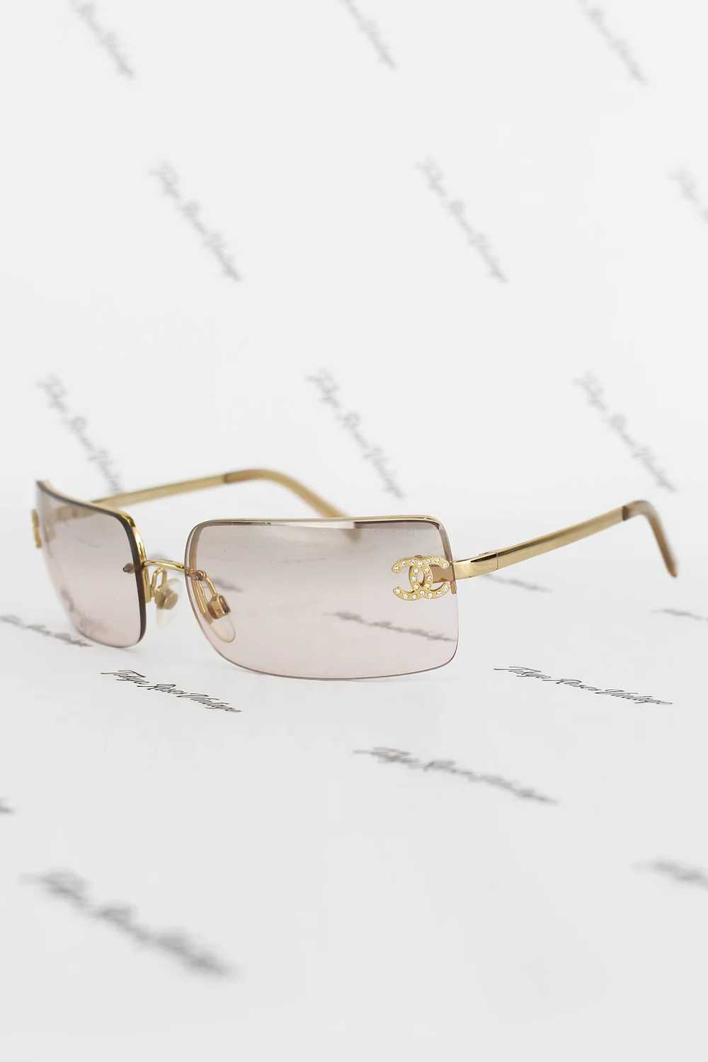 Vintage Chanel Light Brown Tinted Sunglasses Rhin… - image 2