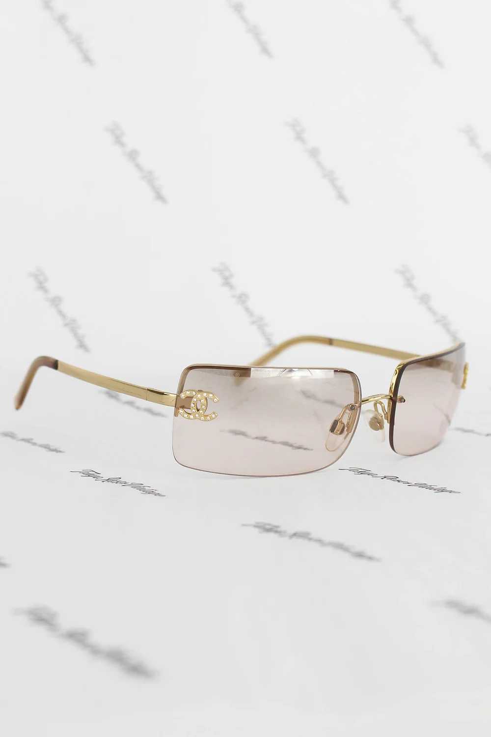 Vintage Chanel Light Brown Tinted Sunglasses Rhin… - image 3