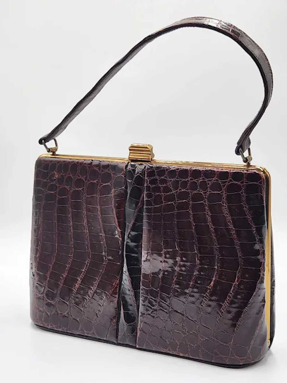 Vintage 1960s Genuine Brown Alligator Skin Handba… - image 3