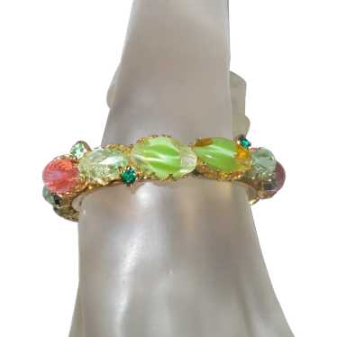 Juliana Molded Art Glass Hinged Bracelet with Rhi… - image 1