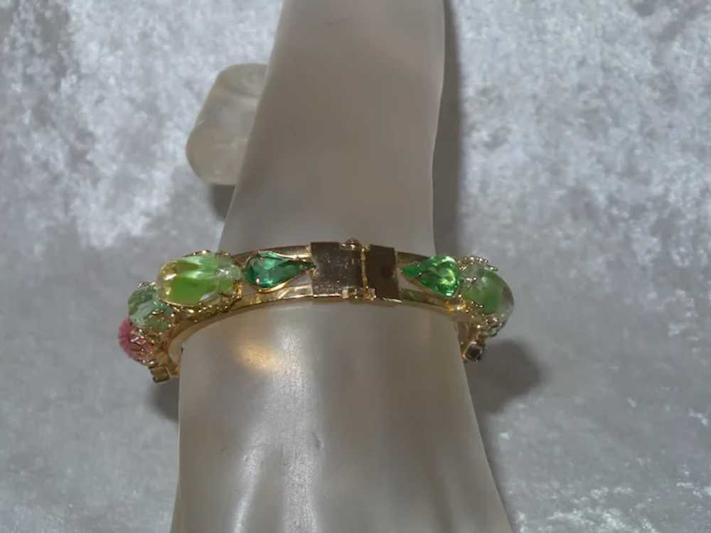 Juliana Molded Art Glass Hinged Bracelet with Rhi… - image 3