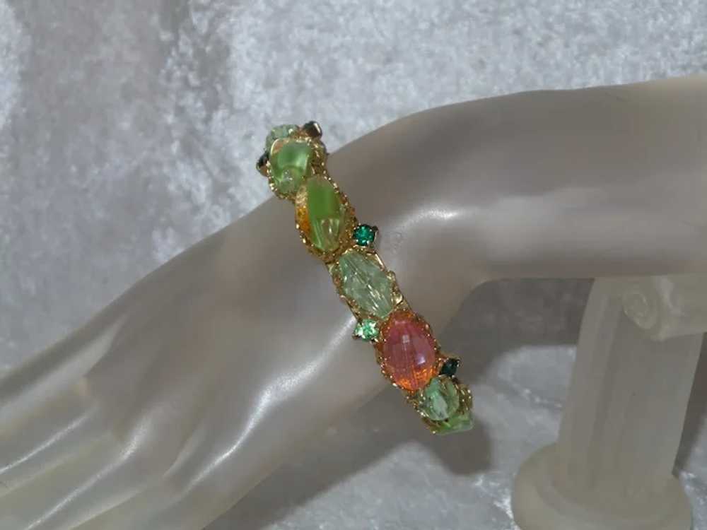 Juliana Molded Art Glass Hinged Bracelet with Rhi… - image 4