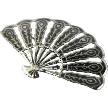 Vintage fan brooch sterling - Gem