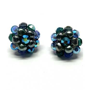 Vogue Vintage Vogue Blue Crystal Cluster Earrings