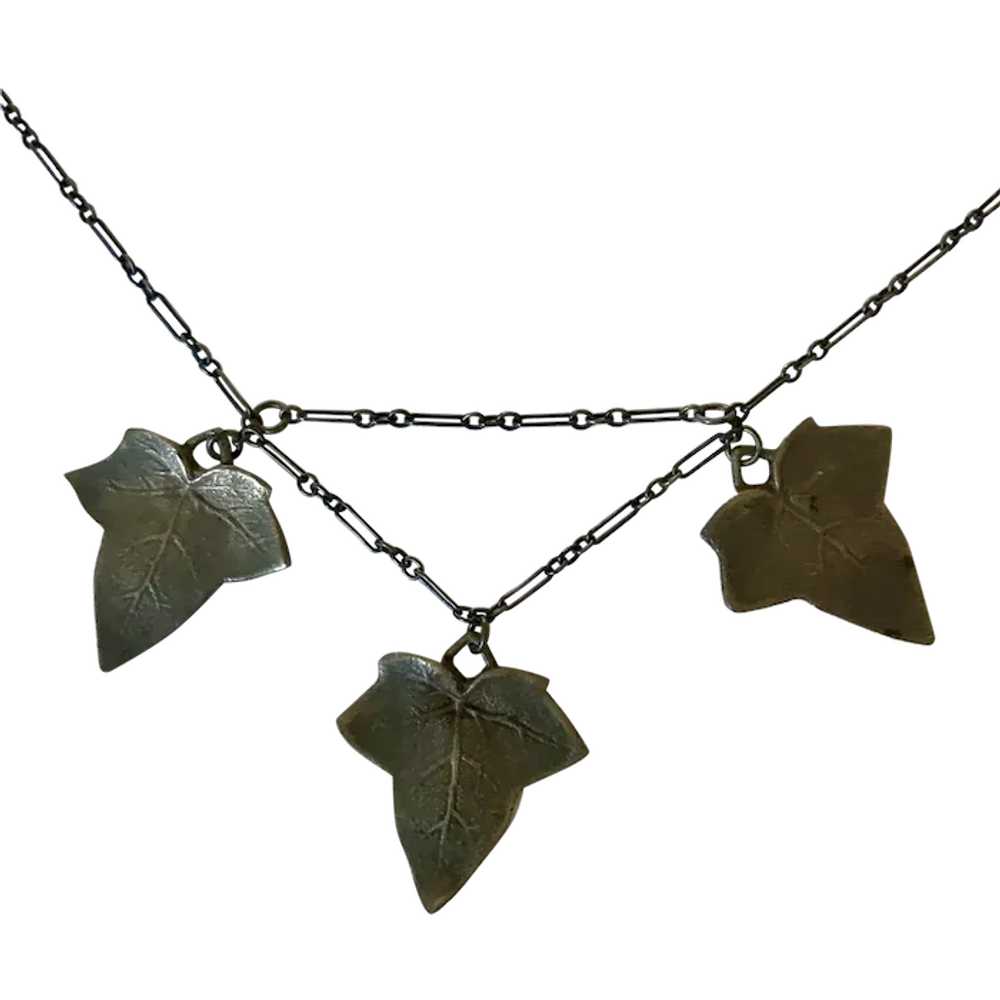 Arts and Crafts Brass Three Leaf Necklace - image 1