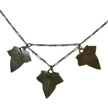 Arts and Crafts Brass Three Leaf Necklace - image 1