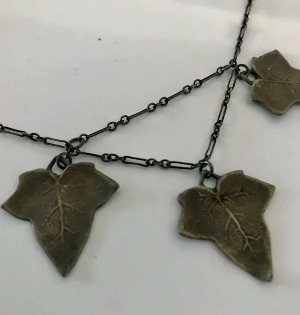 Arts and Crafts Brass Three Leaf Necklace - image 2