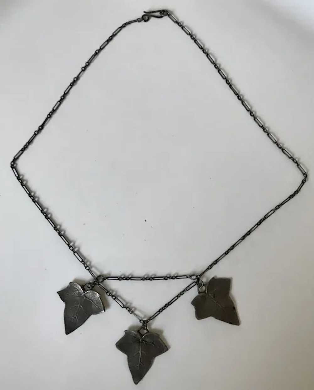 Arts and Crafts Brass Three Leaf Necklace - image 3