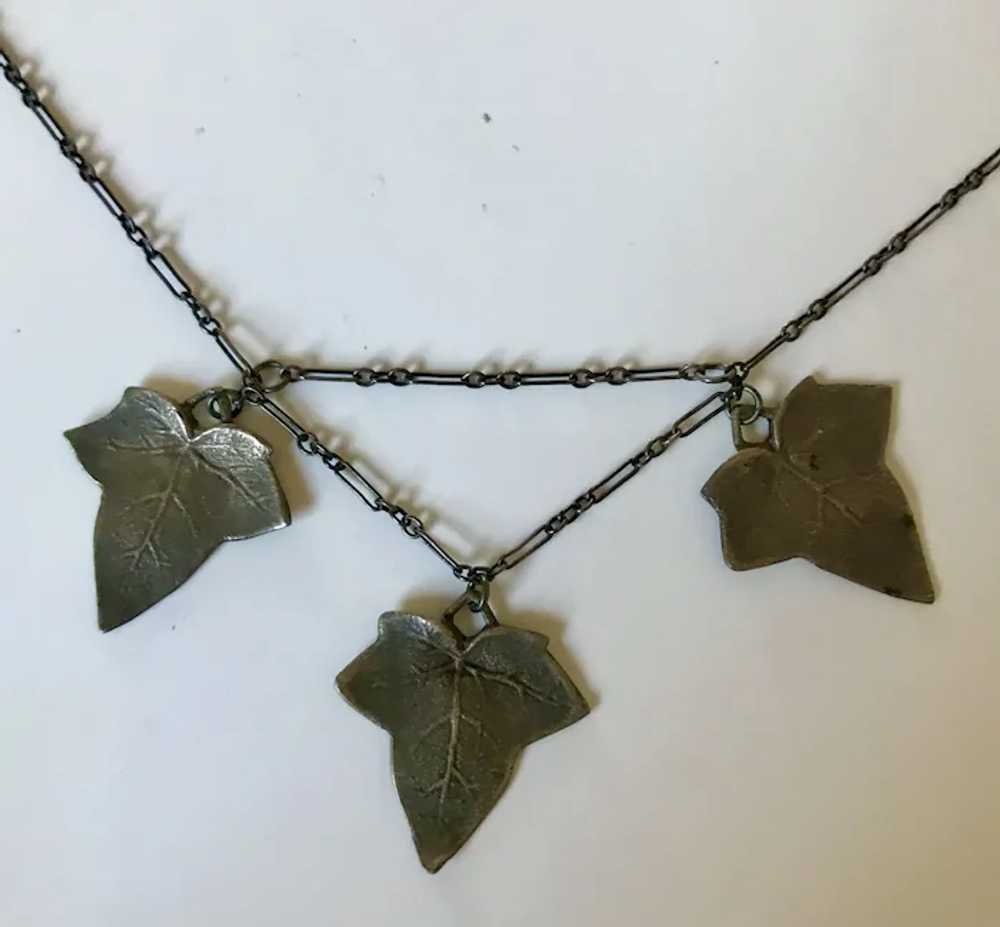 Arts and Crafts Brass Three Leaf Necklace - image 5