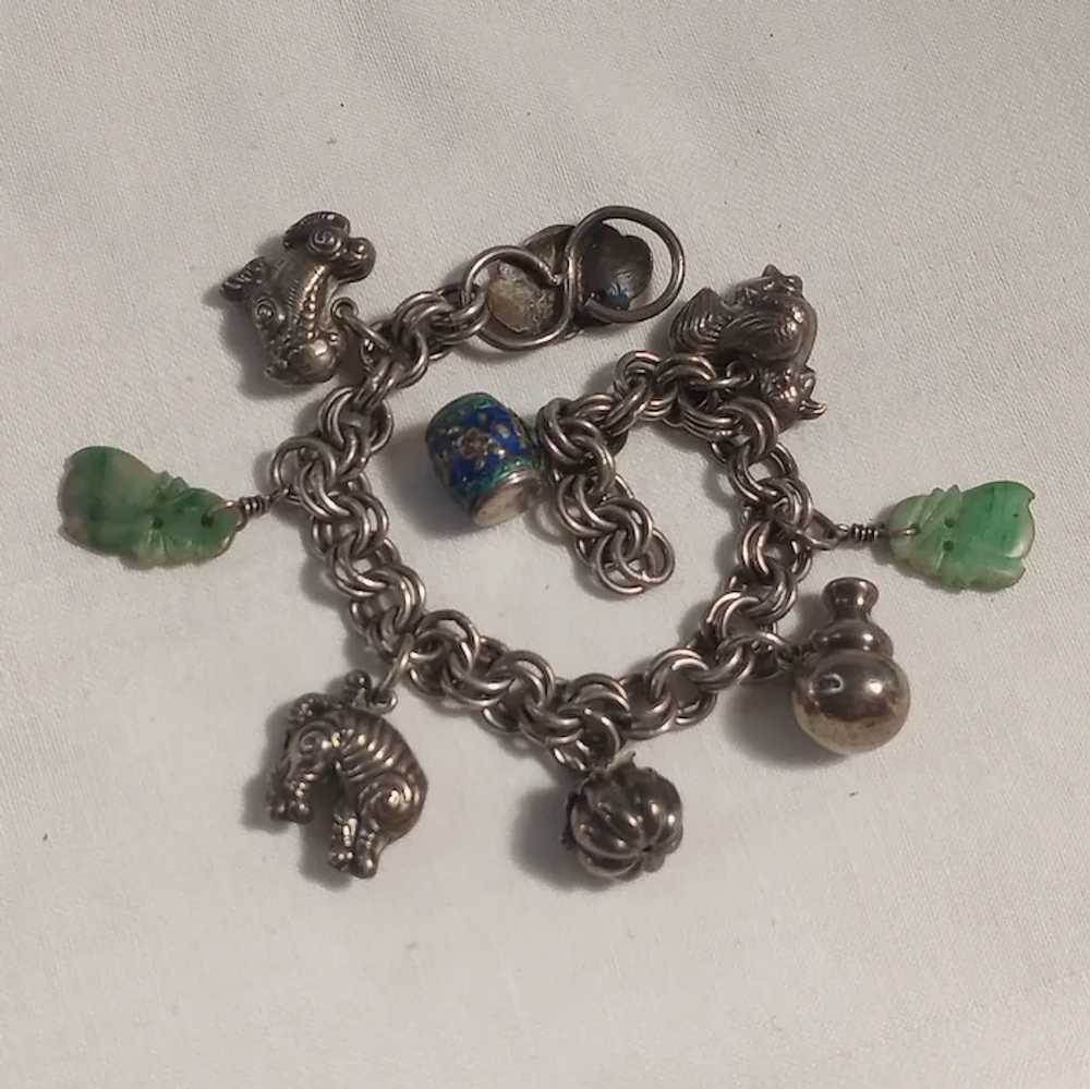 Chinese sterling silver charm bracelet carved jad… - image 12