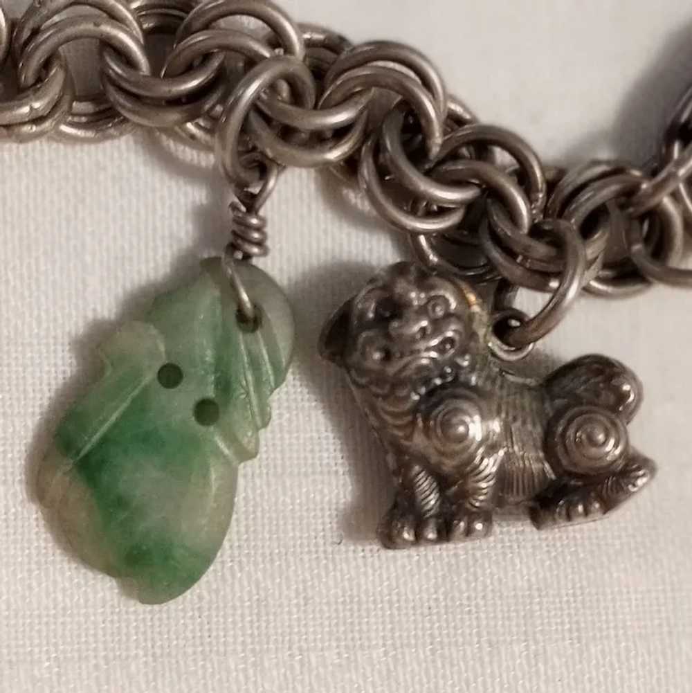 Chinese sterling silver charm bracelet carved jad… - image 4