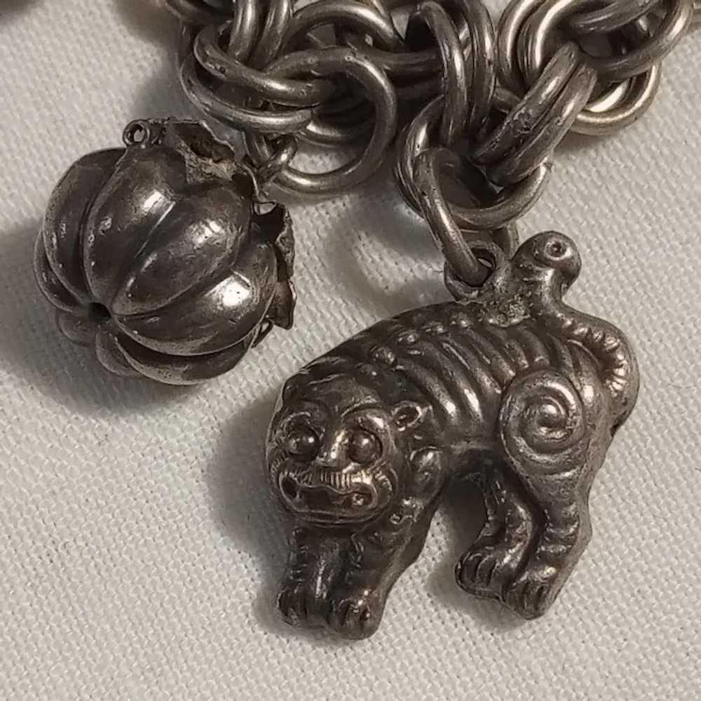 Chinese sterling silver charm bracelet carved jad… - image 5