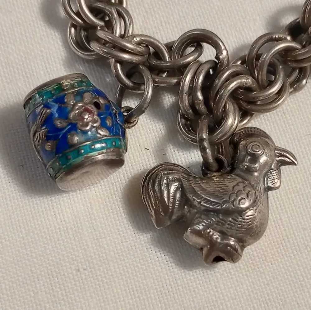Chinese sterling silver charm bracelet carved jad… - image 6