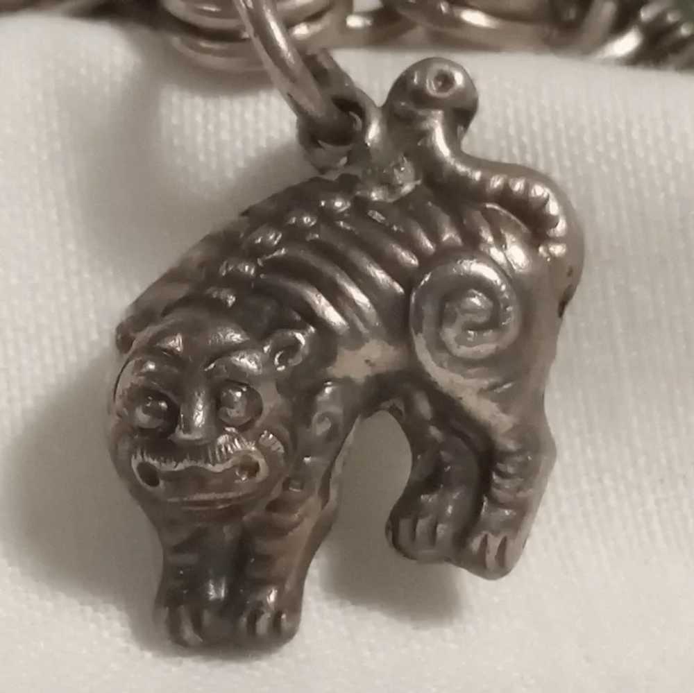 Chinese sterling silver charm bracelet carved jad… - image 9
