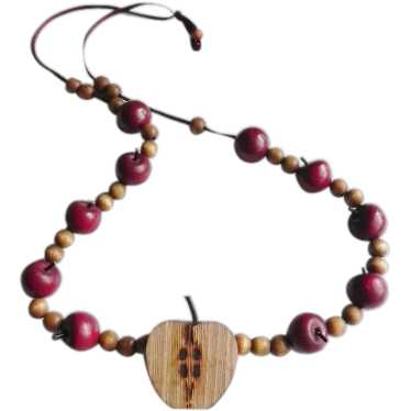Vintage Wooden Apple Necklace \ Wood Bead Necklac… - image 1