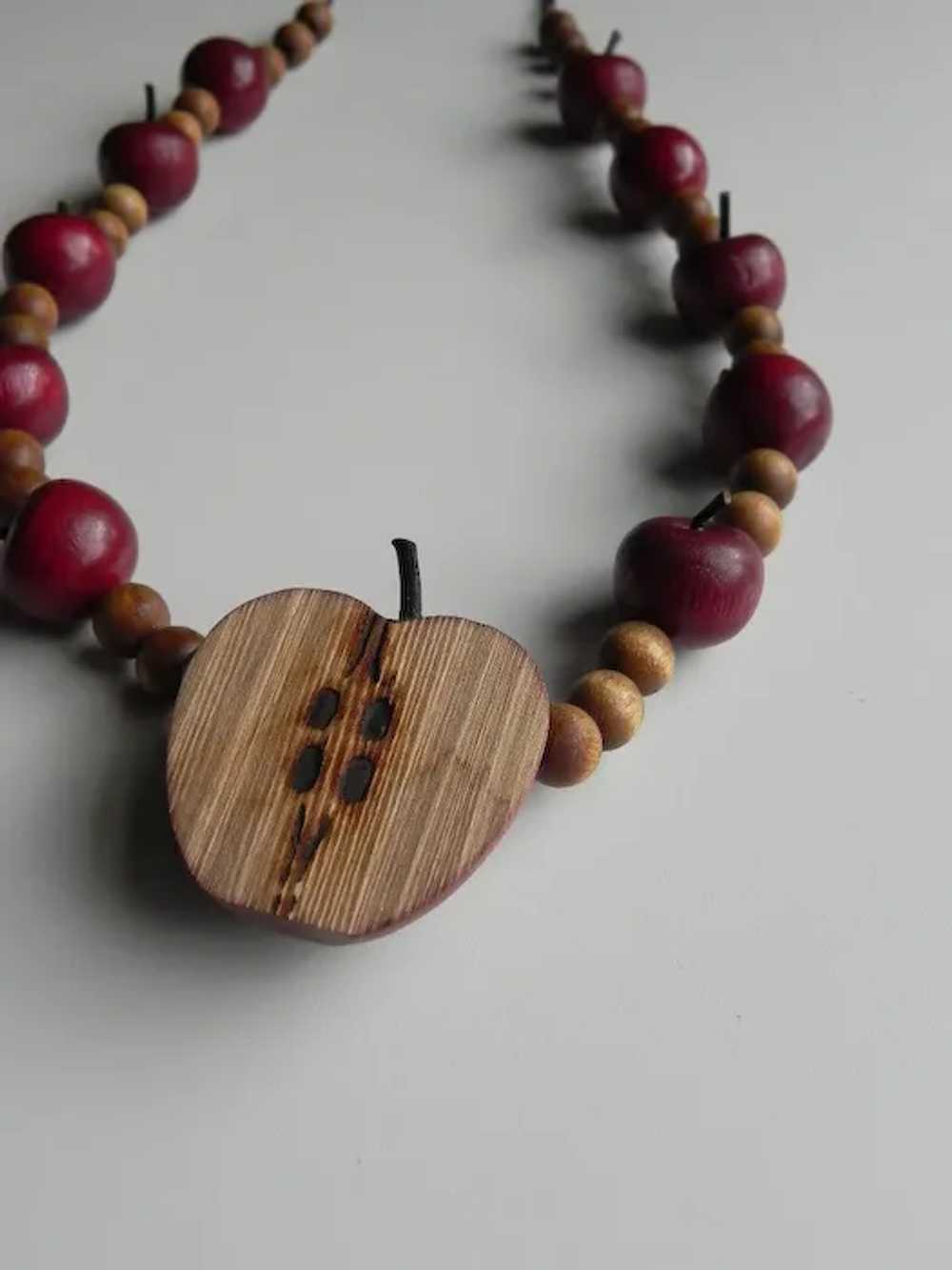 Vintage Wooden Apple Necklace \ Wood Bead Necklac… - image 2