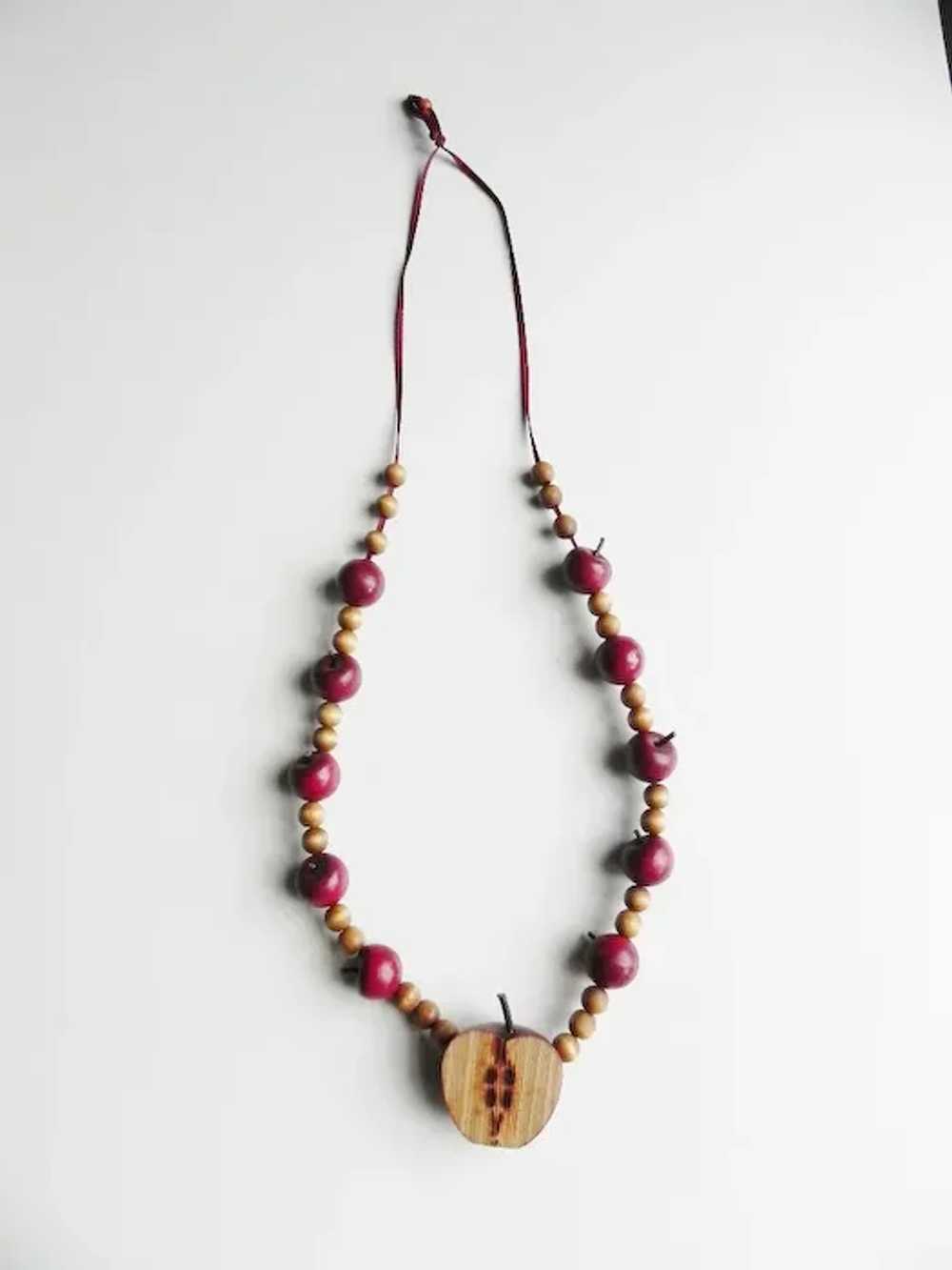 Vintage Wooden Apple Necklace \ Wood Bead Necklac… - image 3