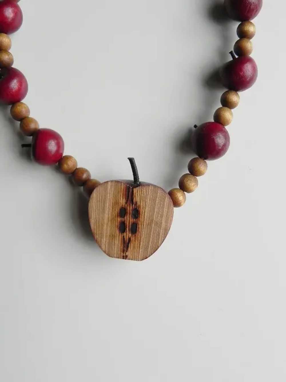 Vintage Wooden Apple Necklace \ Wood Bead Necklac… - image 8