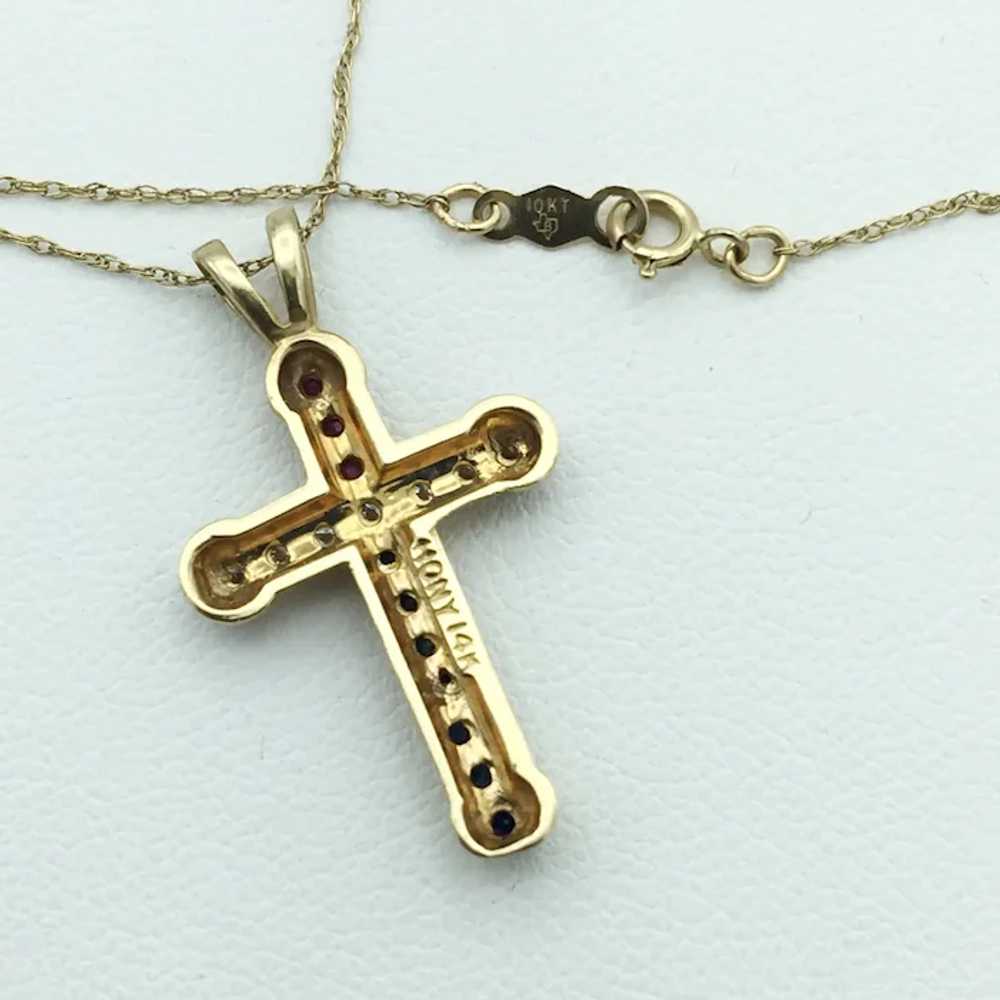 14K Ruby, Sapphire, & Diamond Cross Necklace - image 4