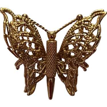 Vintage Gold Tone Filigree Monet Butterfly Pin - image 1