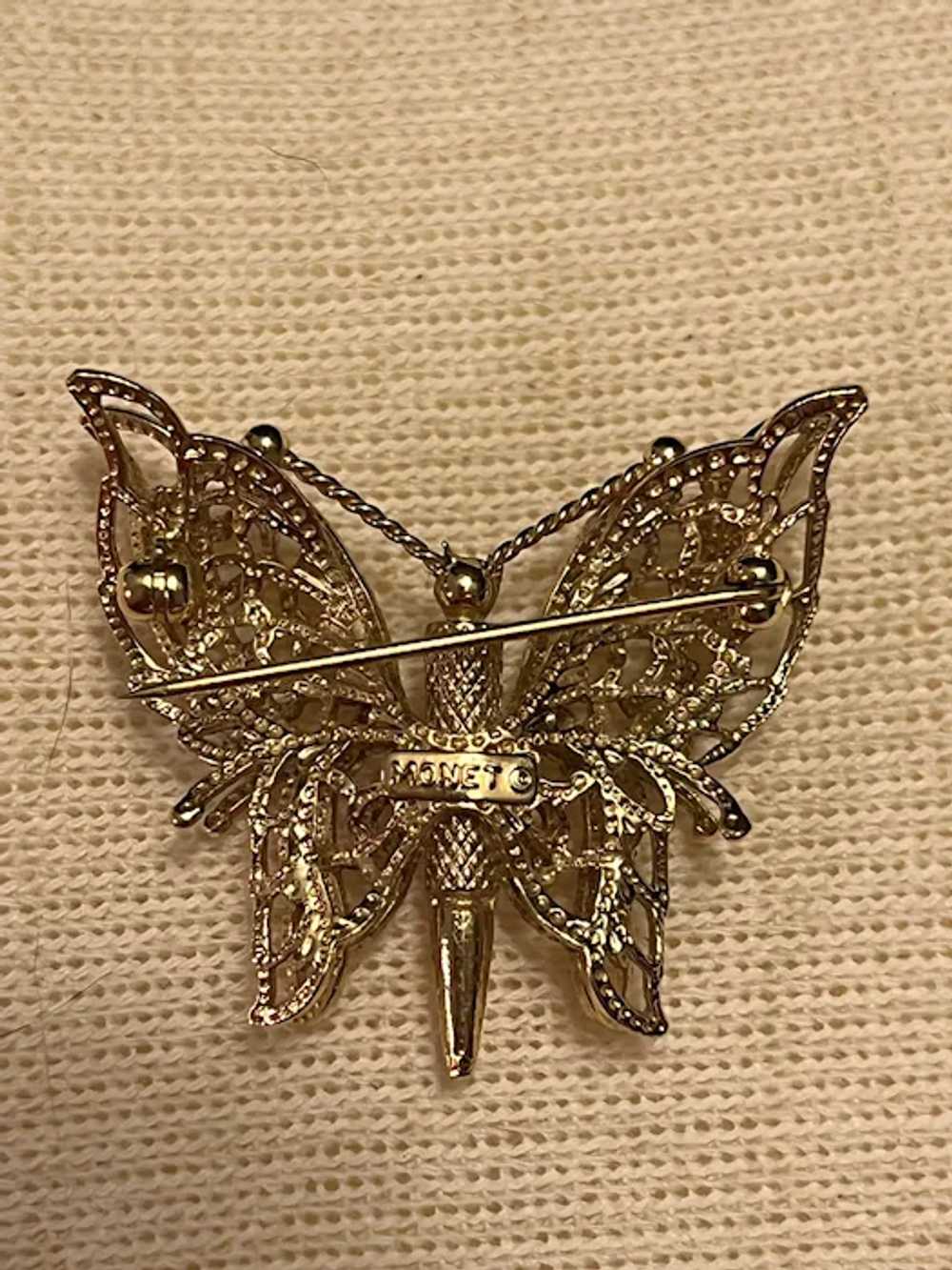 Vintage Gold Tone Filigree Monet Butterfly Pin - image 2