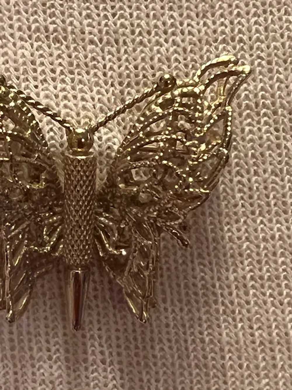 Vintage Gold Tone Filigree Monet Butterfly Pin - image 3