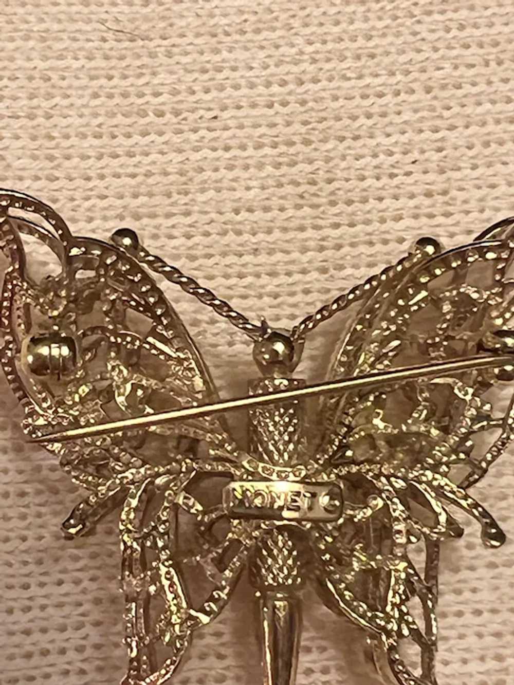 Vintage Gold Tone Filigree Monet Butterfly Pin - image 4