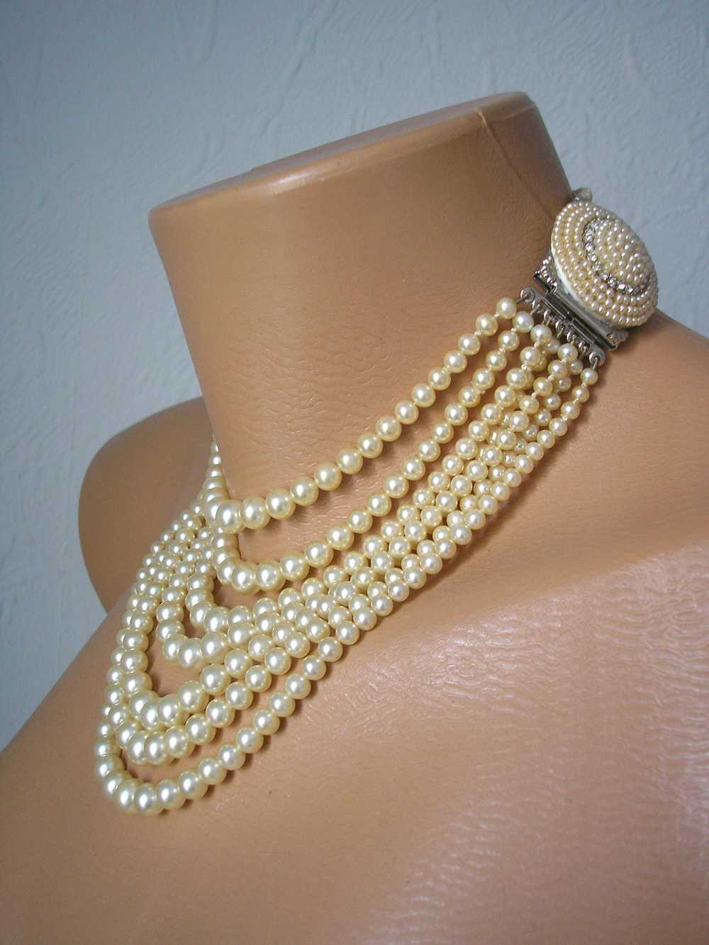 Vintage 7 Strand ART DECO Style Faux Pearl Choker - image 2