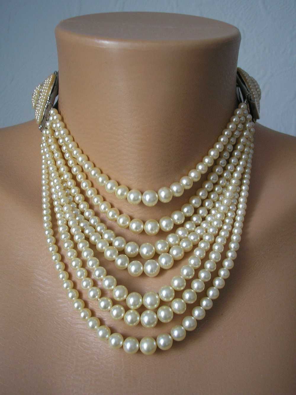 Vintage 7 Strand ART DECO Style Faux Pearl Choker - image 3