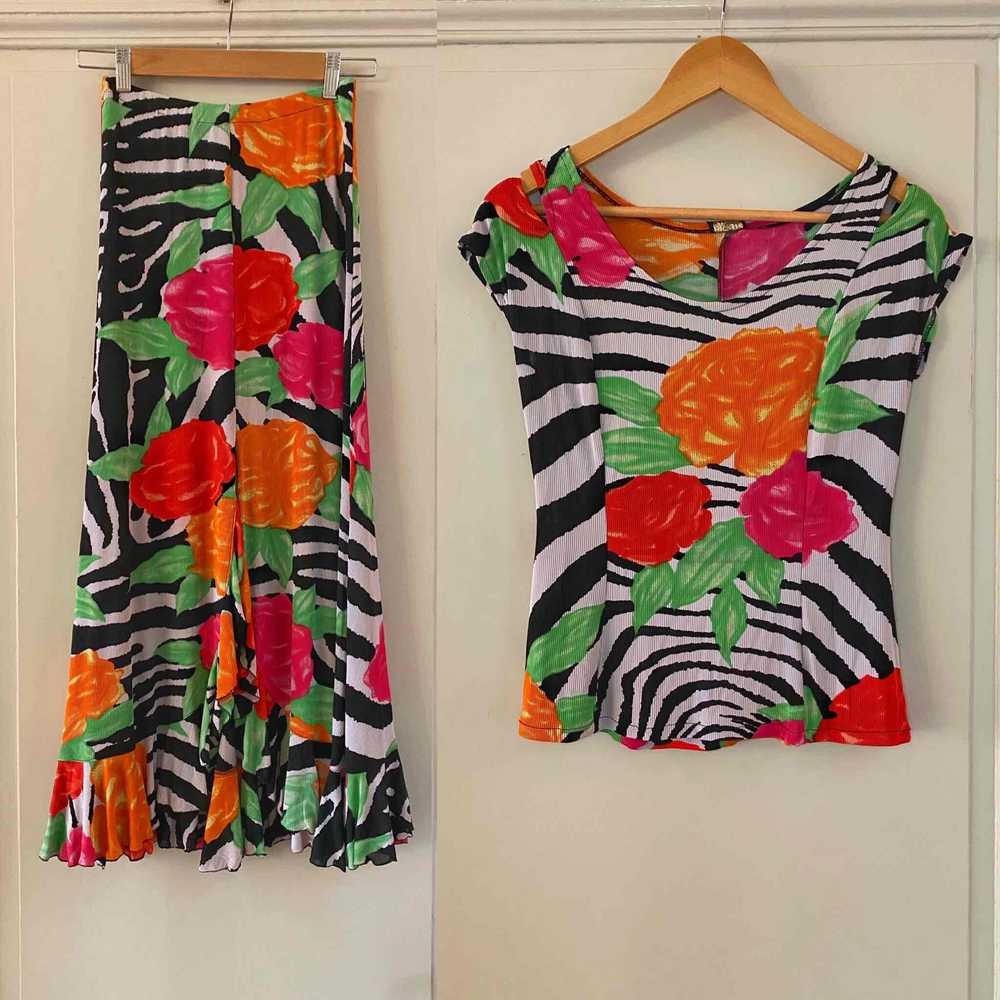 Skirt and top set - Floral zebra skirt and top se… - image 2