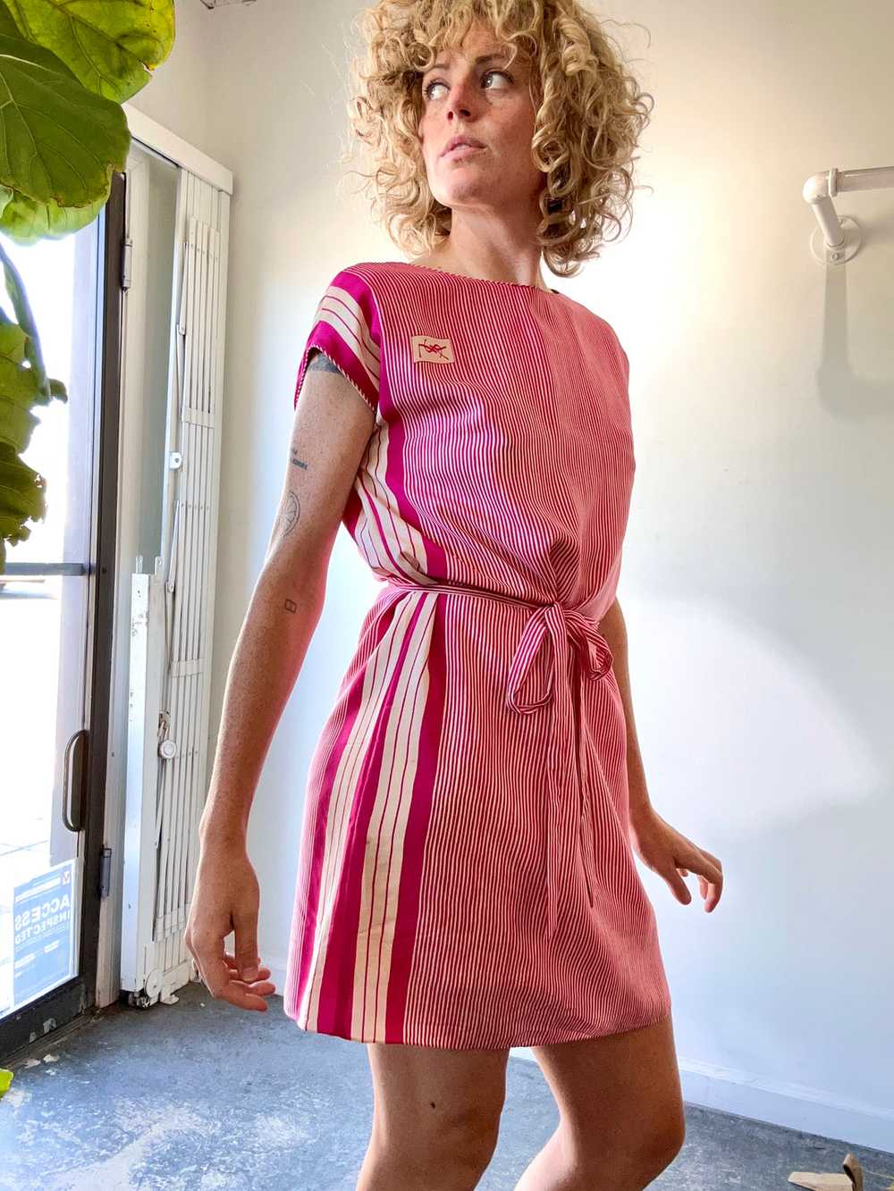 Vintage YSL Yves Saint Laurent Pink Striped Silk … - image 3