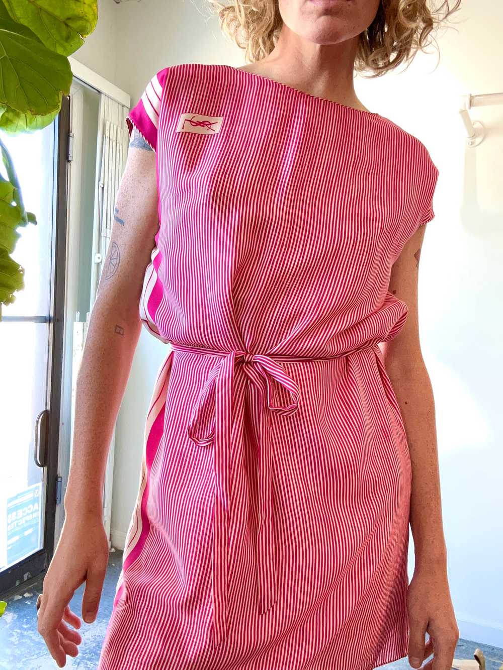 Vintage YSL Yves Saint Laurent Pink Striped Silk … - image 5