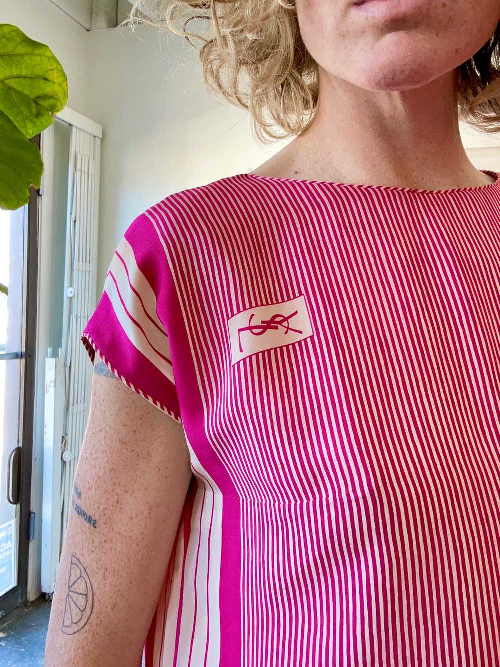 Vintage YSL Yves Saint Laurent Pink Striped Silk … - image 9