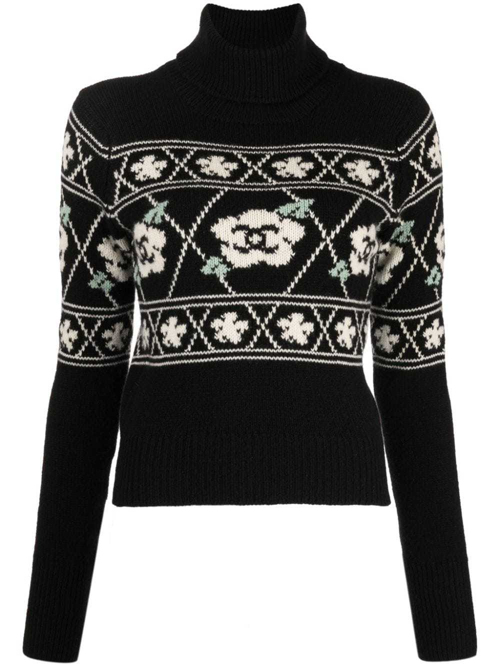 CHANEL Pre-Owned 1995 Camélia Fair Isle cashmere … - image 1